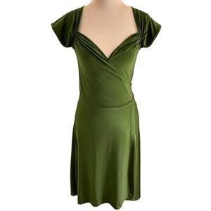 Vintage Y2K Norma Kamali Stretch Knit True Wrap Dress Bodycon Ruched Cap Sleeve